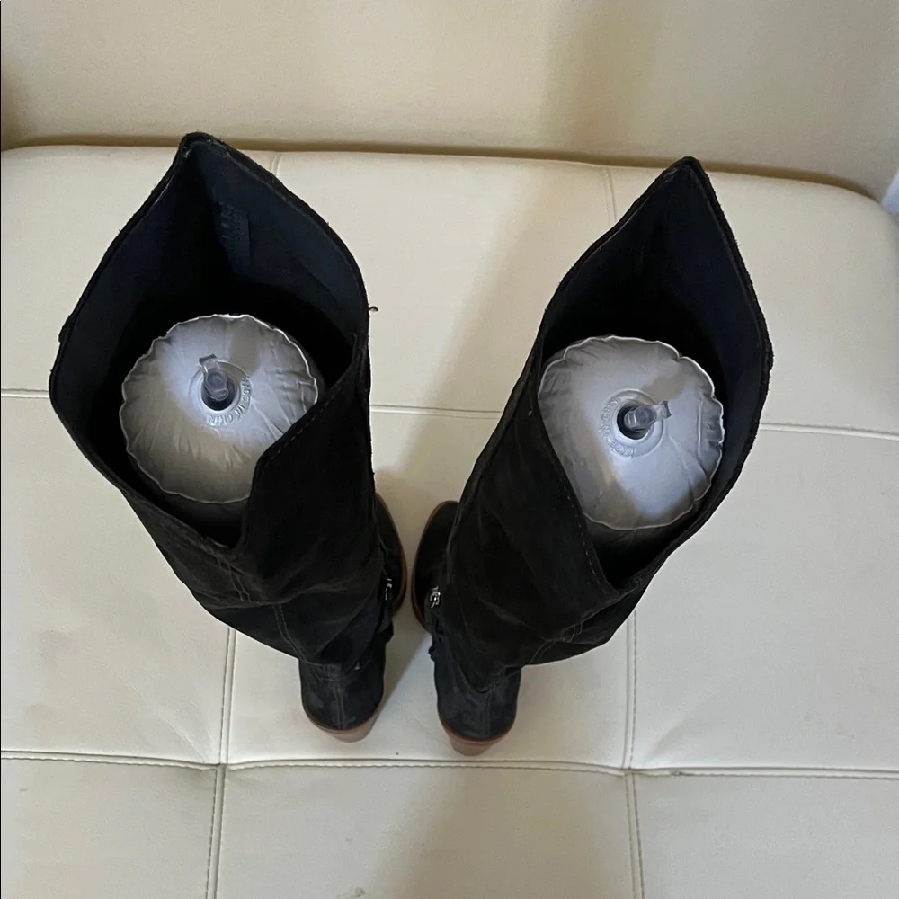 Dark Gray Suede Knee-High Boots - Picture 12 of 14